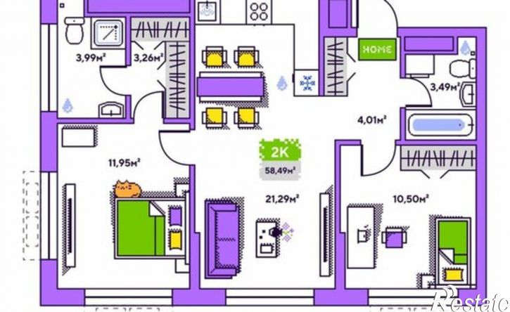 2-комн квартира в новом доме Полевая улица, 108 к1,  д. 108 к1