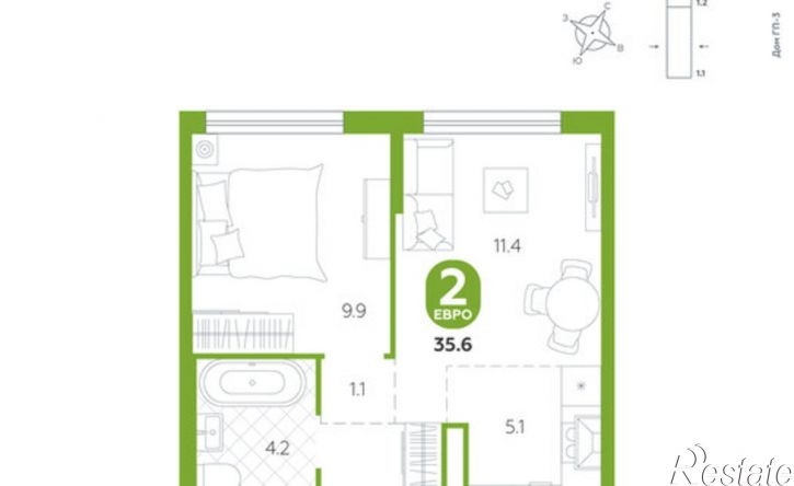 2-комн квартира в новом доме Лесопарковая улица, 22