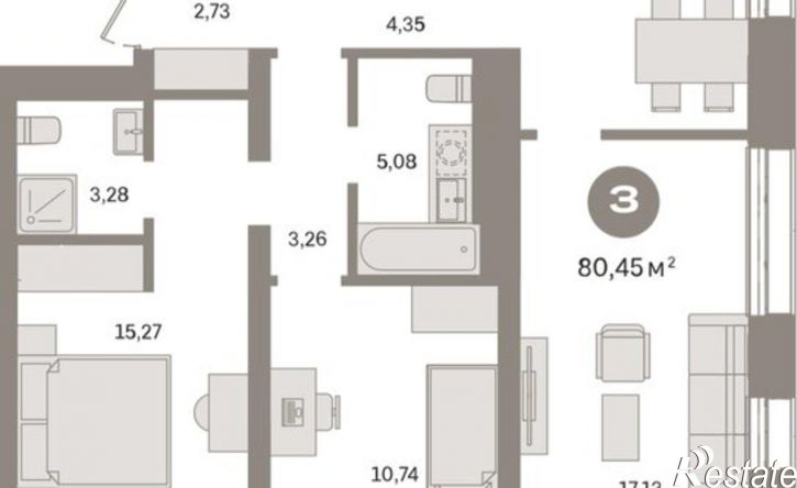 3-комн квартира в новом доме Причальная улица, 7
