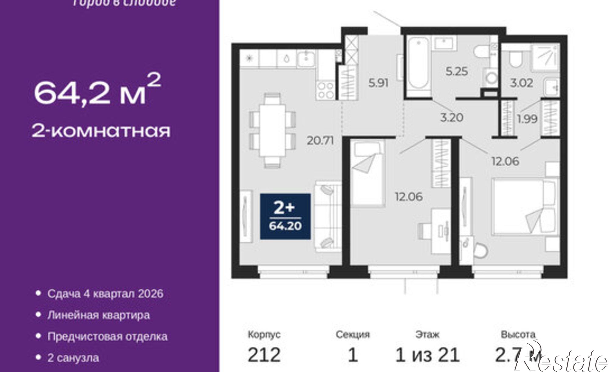 Купить квартиру за 8 220 000 рублей на Арктическая улица, 2