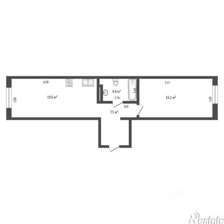 1-комн квартира ул Николая Ростовцева, 24,  д. 24