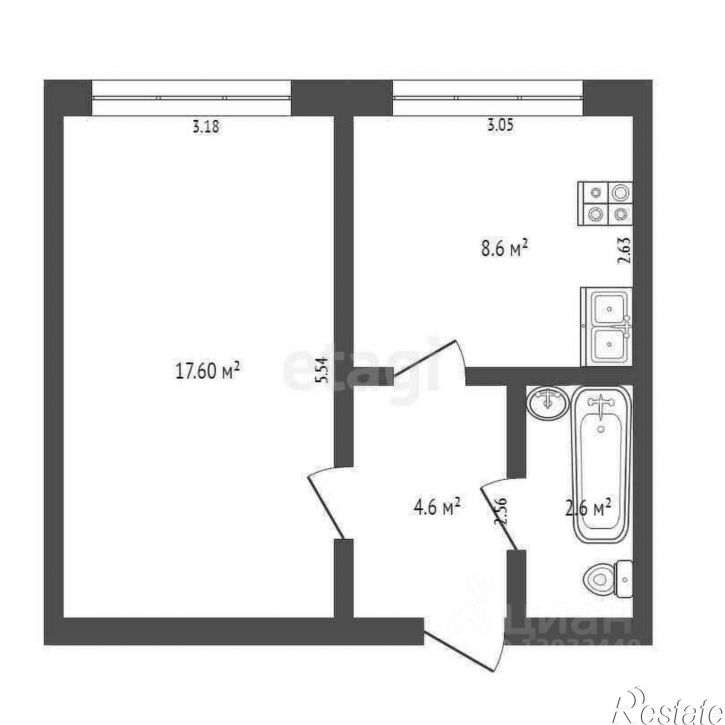 1-комн квартира улица Малышева, 35,  д. 35