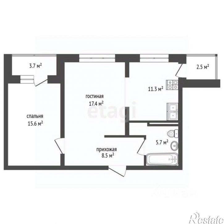 2-комн квартира ул Федюнинского, 30 1,  д. 30 1,  к. 1