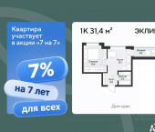 1-комн, 31 кв м, этаж 2/4 улица Игоря Комиссарова, 19