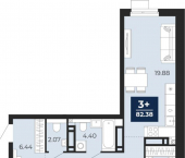3-комн, 84 кв м, этаж 9/22 Арктическая улица, 12