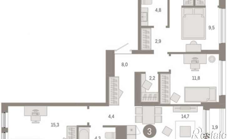 3-комн квартира улица Республики, 205 к1,  д. 205 к1