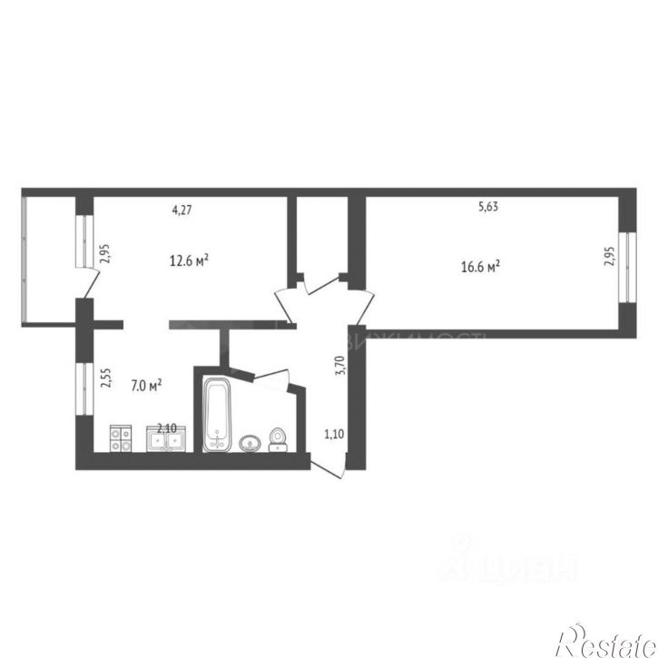 2-комн квартира улица Александра Матросова, 27,  д. 27