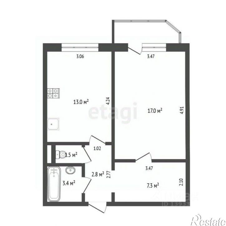 1-комн квартира улица 30 лет Победы, 148 к3,  д. 148 к3