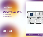 2-комн, 57 кв м, этаж 10/23 Арктическая улица, 16