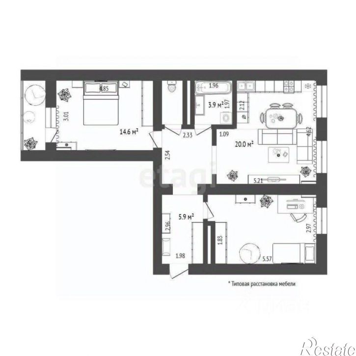 2-комн квартира ул Циолковского, 20а,  д. 20а