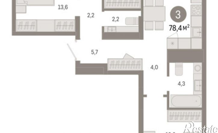 3-комн квартира ул Республики, 205 19,  д. 205 19,  к. 19