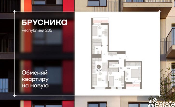 3-комн квартира ул Республики, 205 19,  д. 205 19,  к. 19