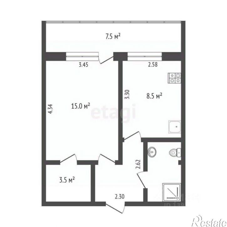 1-комн квартира улица Елизарова, 8,  д. 8