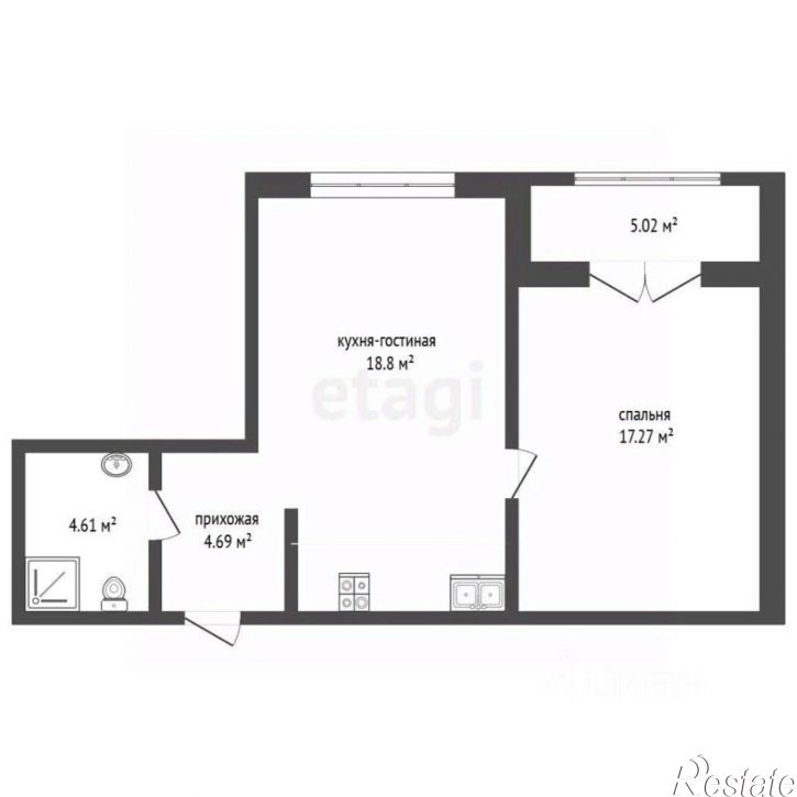 1-комн квартира улица Пожарных и спасателей, 1 к1,  д. 1 к1