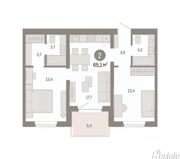 2-комн квартира в новом доме Минская улица, 92 к2,  д. 92 к2