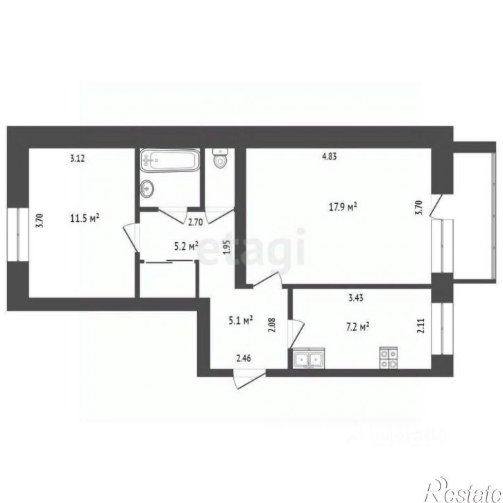 2-комн квартира Полевая улица, 27,  д. 27