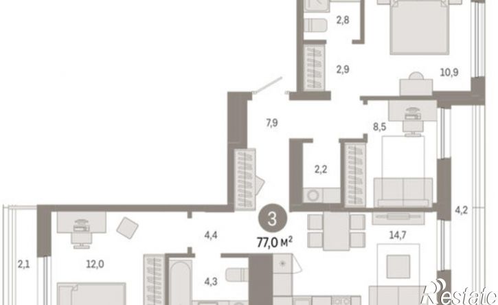 3-комн квартира улица Республики, 205 к1,  д. 205 к1