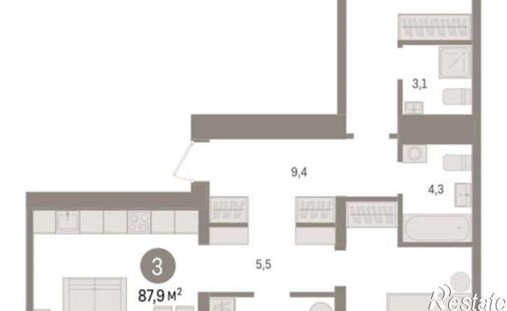 3-комн квартира в новом доме жилой комплекс Речной Порт