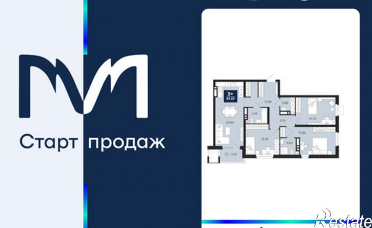 3-комн квартира в новом доме ЖК Мириады