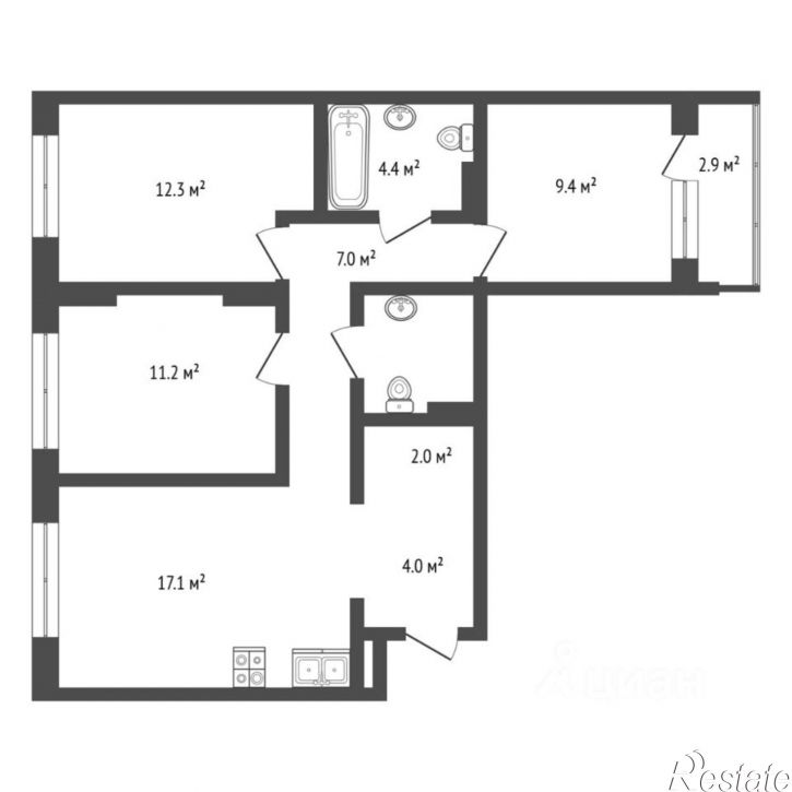 3-комн квартира улица Евгения Войнова, 3 к2,  д. 3 к2