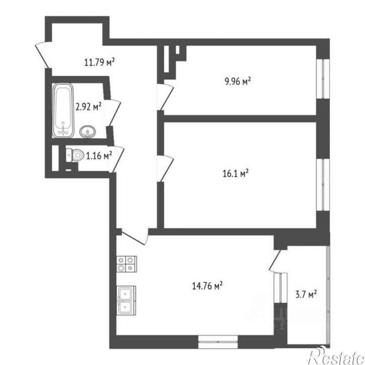 2-комн квартира улица Дмитрия Менделеева, 2 к1,  д. 2 к1