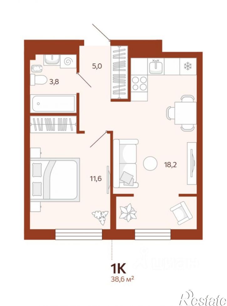 1-комн квартира в новом доме улица Новаторов, 30,  д. 30