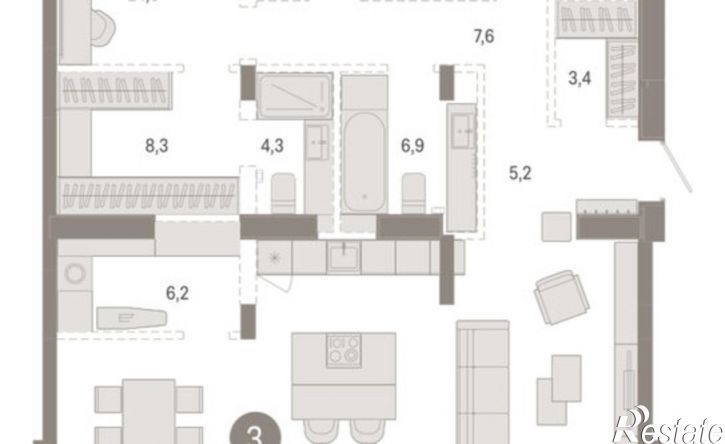 3-комн квартира в новом доме Минская улица, 92 к2,  д. 92 к2