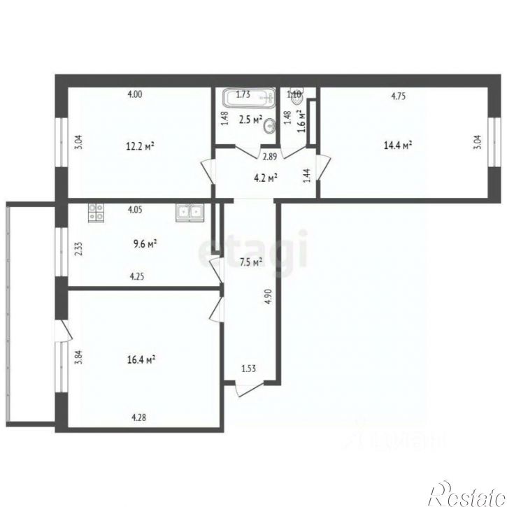 3-комн квартира улица Малиновского, 4 к1,  д. 4 к1