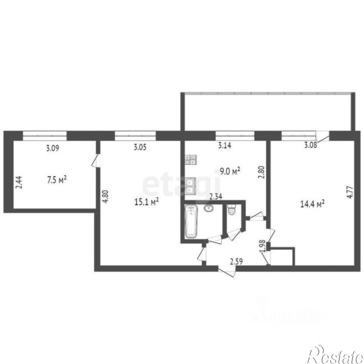 3-комн квартира ул Ивана Крылова, 21б,  д. 21б