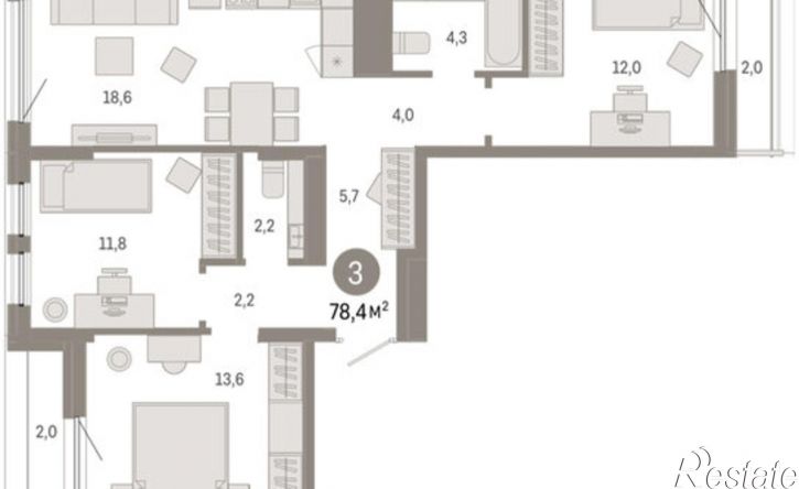 3-комн квартира ул Республики, 205 19,  д. 205 19,  к. 19