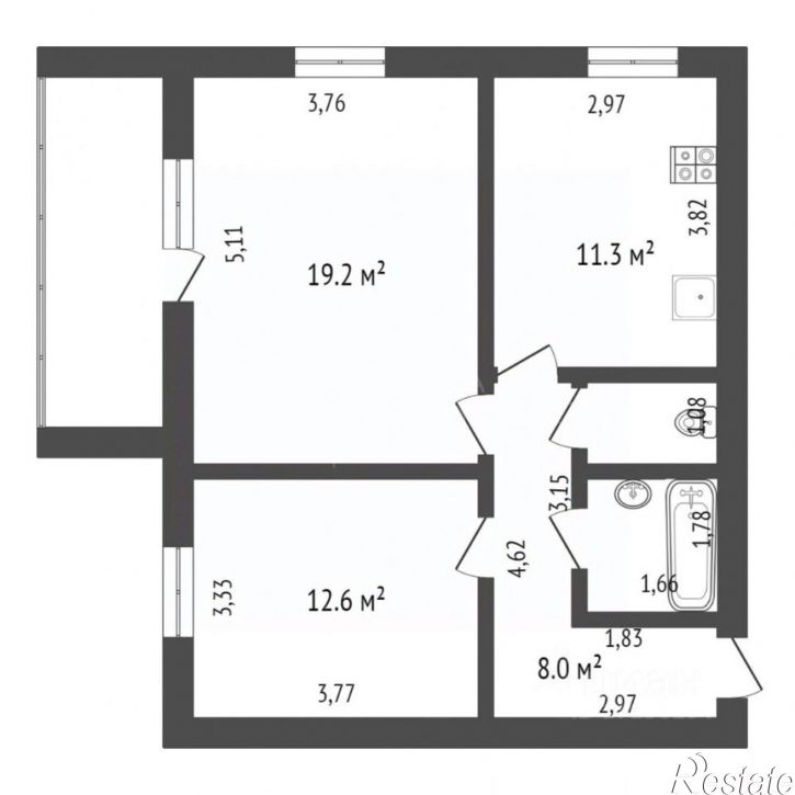 2-комн квартира улица Евгения Богдановича, 8 к1,  д. 8 к1
