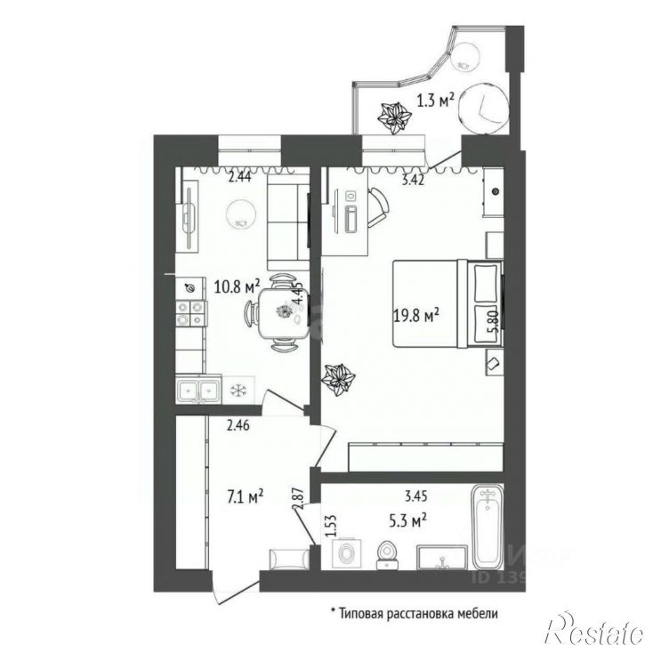 1-комн квартира улица Мельникайте, 136/1,  д. 136/1