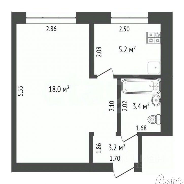 1-комн квартира улица Республики, 186,  д. 186