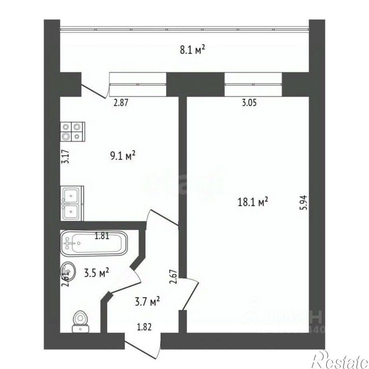 1-комн квартира улица Василия Гольцова, 26,  д. 26