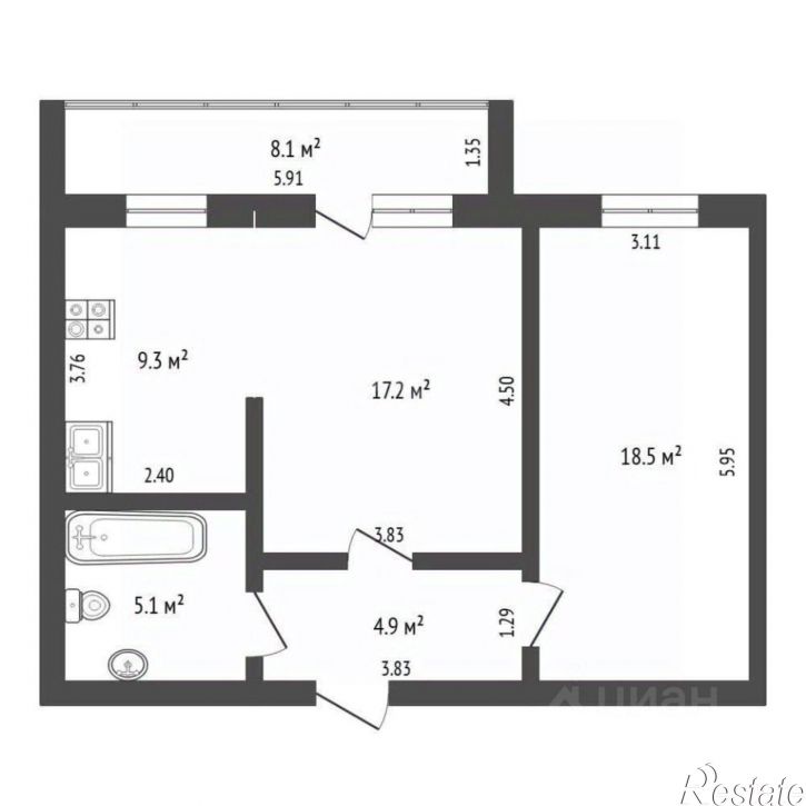 1-комн квартира улица Евгения Богдановича, 11 к3,  д. 11 к3