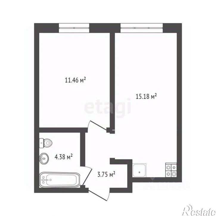 1-комн квартира улица Николая Ростовцева, 24,  д. 24