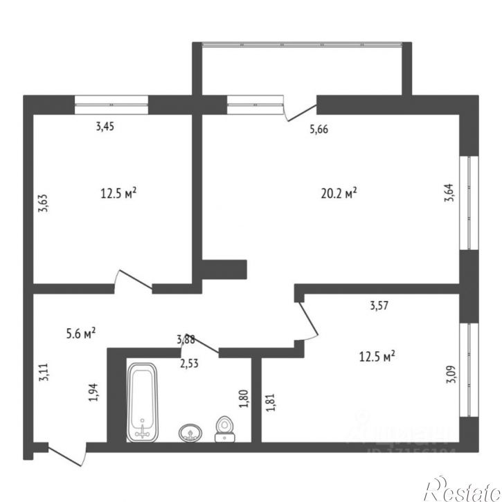 2-комн квартира ул Братьев Бондаревых, 5,  д. 5
