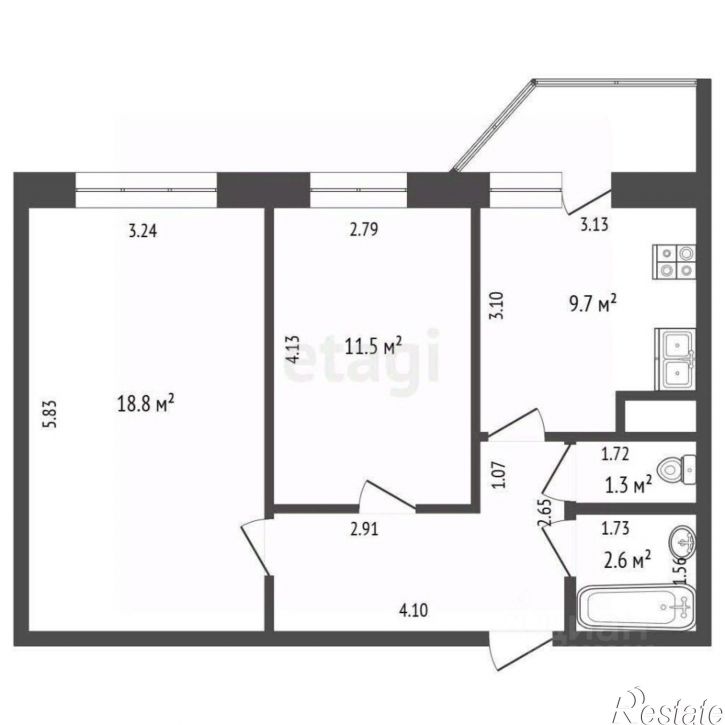 2-комн квартира улица Андрея Бушуева, 4,  д. 4