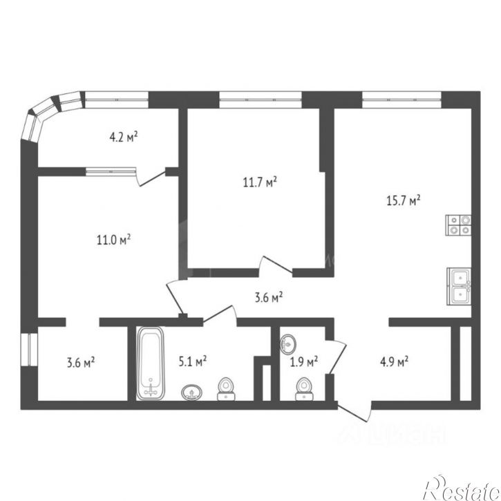 2-комн квартира ул Эльвиры Федоровой, 1,  д. 1