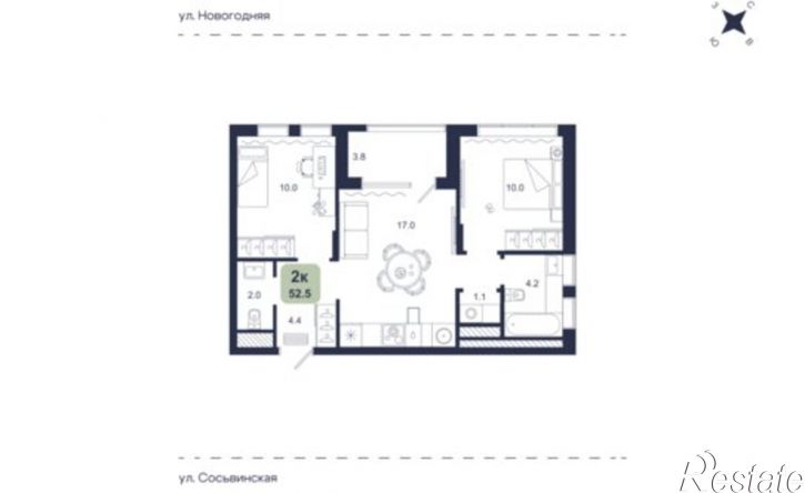 2-комн квартира в новом доме Сосьвинская улица, 33 к1,  д. 33 к1