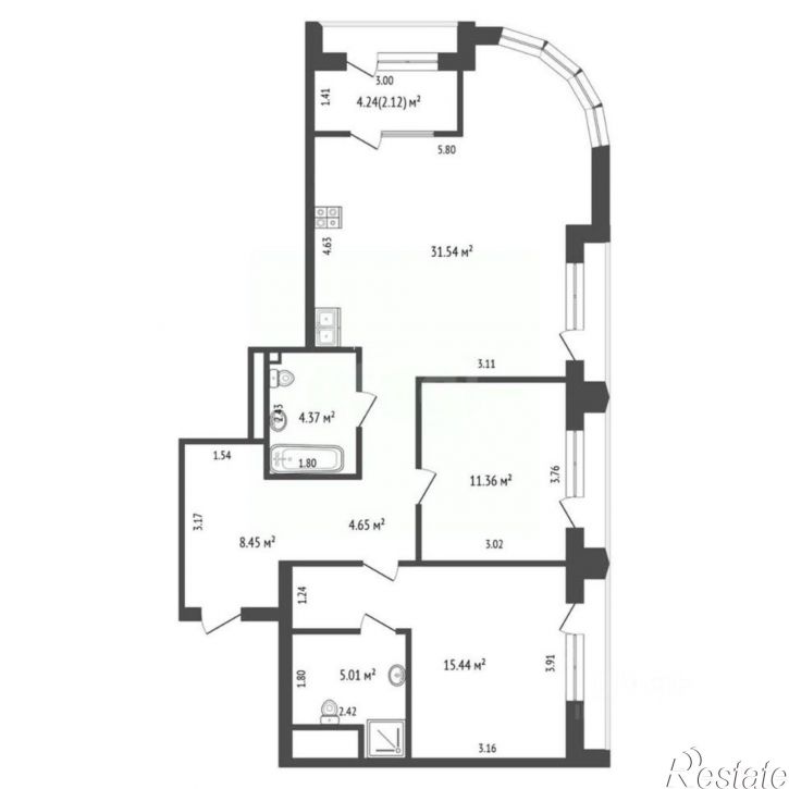 2-комн квартира улица Пожарных и спасателей, 1,  д. 1