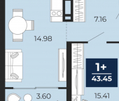 1-комн, 45кв м, этаж 15/22 Арктическая улица, 12