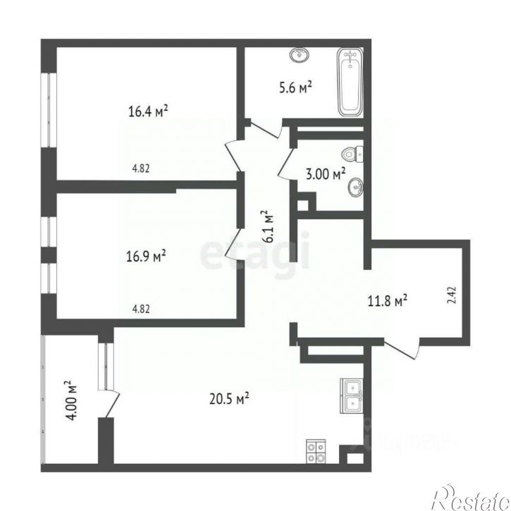 2-комн квартира Московский тракт, 83 к6,  д. 83 к6