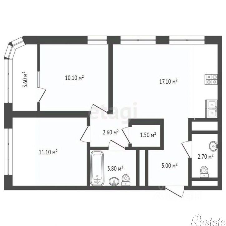 2-комн квартира улица Эльвиры Федоровой, 1,  д. 1