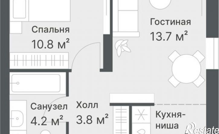 2-комн квартира в новом доме Тюмень, Кремлёвская улица, 95