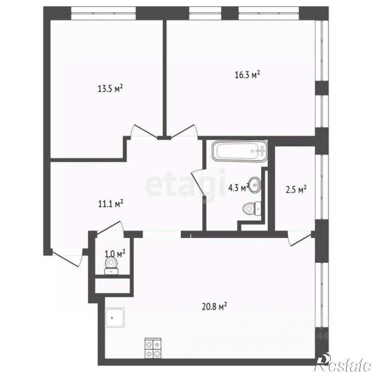 2-комн квартира улица Монтажников, 44,  д. 44