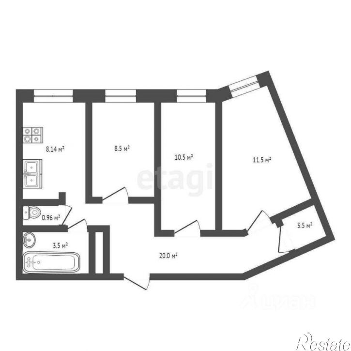 3-комн квартира ул Республики, 204 14,  д. 204 14,  к. 14