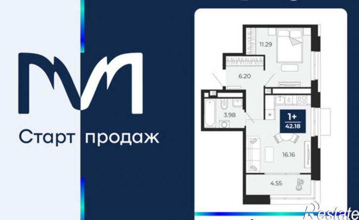 1-комн квартира в новом доме ЖК Мириады