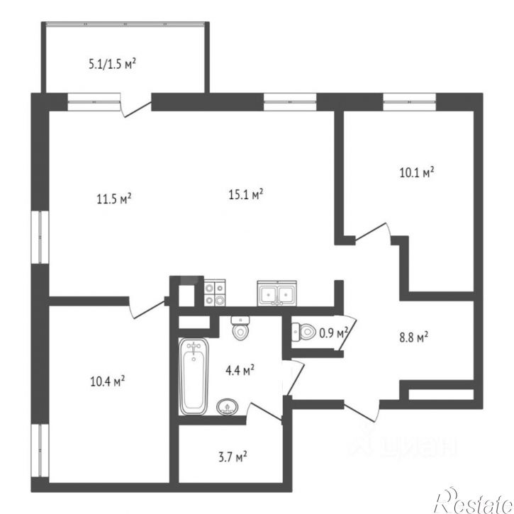 3-комн квартира ул Профсоюзная, 5,  д. 5