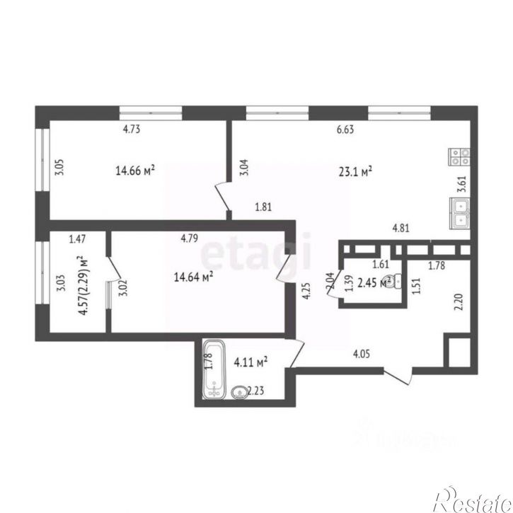 2-комн квартира ул Пожарных и спасателей, 1 1,  д. 1 1,  к. 1